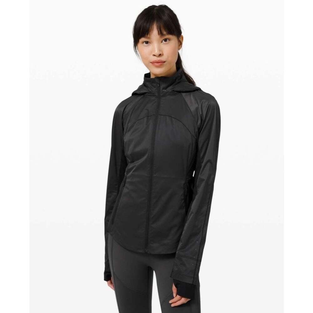 Lululemon Goal Smasher Jacket Black Size 6 Hooded Running Full Zip